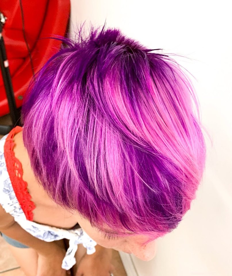 Beautiful purple hair color at Beauty & The Barber hair salon in cocoa beach